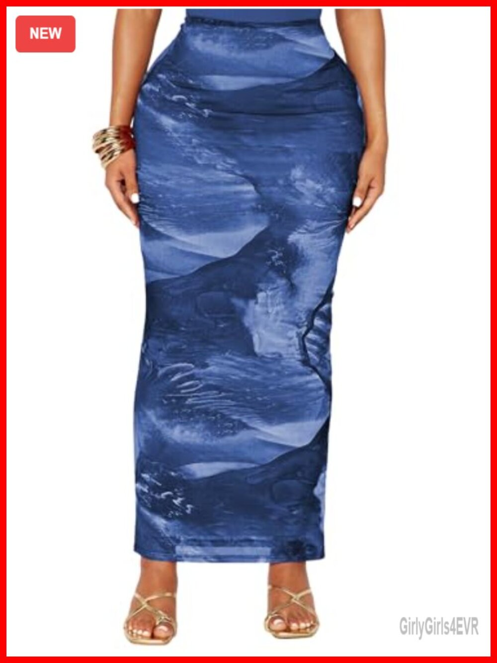 Women Maxi Skirt Floral Mesh High Waist Long Pencil Skirt